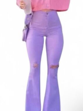 High Waisted Lavender Flare Jeans
